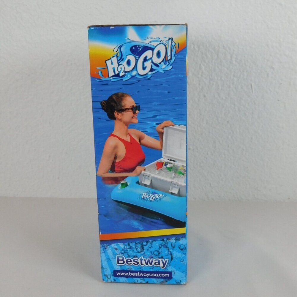 H2O GO Inflatable Cooler Float Blue Summer Pool 32 x 26" Mesh Bottom Tow Rope - Picture 3 of 8